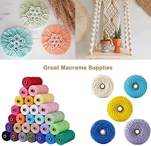 Natural Macrame Cord 3mm x 109yards Colored Macrame Cord 2mm/3mm/4mm/5mm/6mm Macrame Cotton Cord, Twisted Macrame Yarn, Soft Craft Cord Macrame Rope Macrame Supplies (Dark Coffee, 3mm*109Yards)
