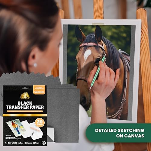 MyArtscape Graphite Transfer Paper - A4 Black 20 Sheets | Wax free graphite transfer paper with reusable erasable sheets for tracing on paper wood canvas and watercolor