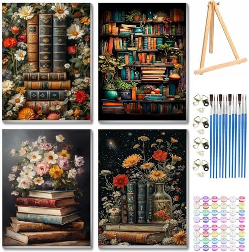 VIGEGU 4 Pack Book Paint by Numbers Kit for Adults with Frame