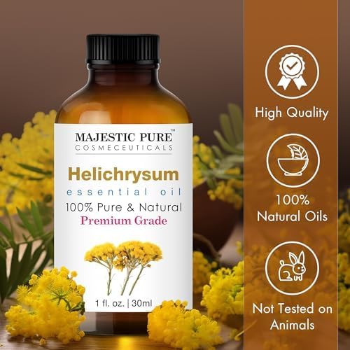 Majestic Pure Helichrysum Essential Oil for Diffuser - 1 fl oz | 100% Pure and Natural Essential Oils for Aromatherapy, Blend with Carrier Oil for Skin & Body Care, Massage, Helichrysum Oil