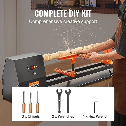 VEVOR Wood Lathe, 14 in x 40 in, 4 Speed Adjustable 885/1245/1715/2425 RPM 0.5 HP 370W Power Wood Turning Lathe Machine with Chisels Faceplate Plastic Handle Hex Wrench for Woodworking