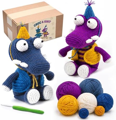 Crochet Kit for Beginners, DIY Crochet Amigurumi Craft Kit (Purple+Blue)