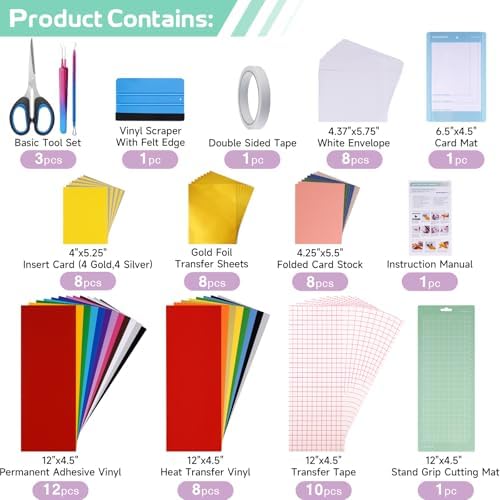 GO2CRAFT Accessories Bundle, 70Pcs Ultimate Vinyl Accessories and Supplies | Adhesive Vinyl Sheets, Folded Card Stock, Card Mat, Weeding Tools, Crafting Starter Kit