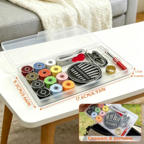 All Purpose Sewing kit-12 Bobbins Polyester Thread with Sewing Needle, Tape Measure, Scissors, top Needle, Thread Remover, Needle Threader