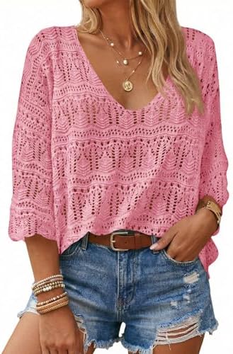 Saodimallsu Womens Crochet Cover Up Sweater Tops