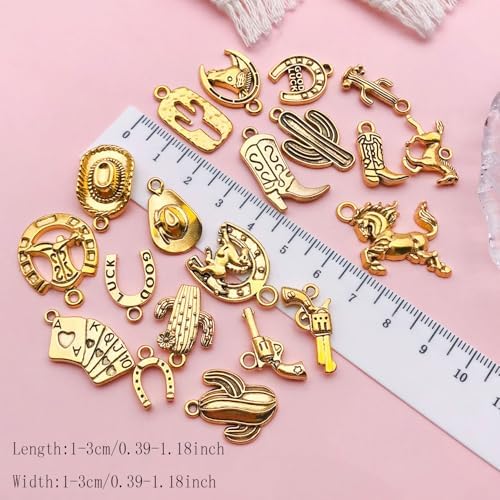 80pcs Western Cowboy Themed Charms Set - Zinc Alloy 3D Miniature Cowboy Hat, Horse, Boot Shoe Charms for DIY Jewelry Making, Keychain Crafts Accessory Tools -Durable, Versatile, and Perfect for Creative Projects (Golden)SN822