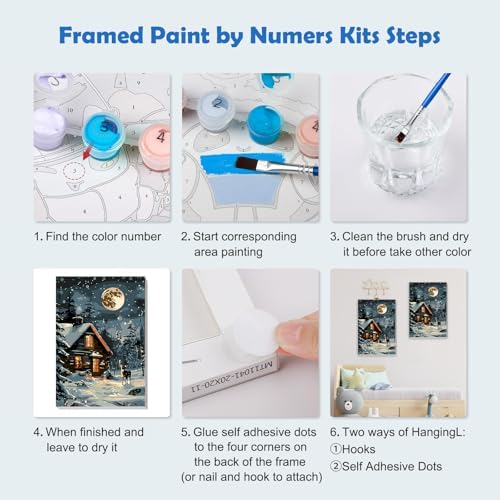 MOGTAA Christmas Winter Paint by Numbers Kit for Adults Beginners with Frame, Christmas Deer Adult Paint by Number Kits on Canvas with Easel, Easy DIY Oil Painting Kits for Home Decor, 8x12in