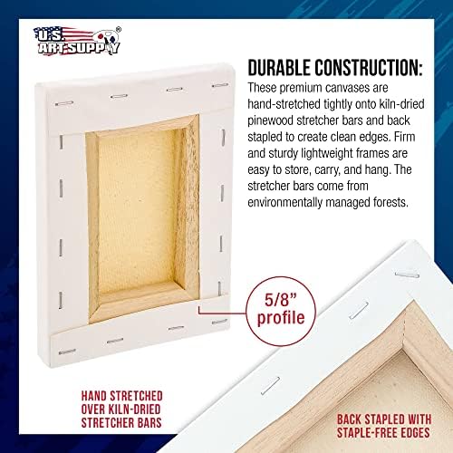 U.S. Art Supply 5x7 Stretched Canvas for Painting, 5/8" Profile, 10-Pack