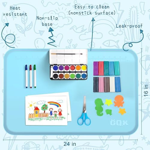 Silicone Art Mat for Crafts with Raised Sides to Stay Tidy, 24" x 16"