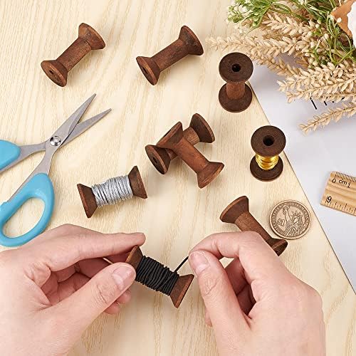BENECREAT 20Pcs Antique Wooden Empty Spools, 1.57"/ 40mm Empty Thread Spools Wooden Ribbon Spools Bobbins for Wire Weaving Arts DIY Wood Projects