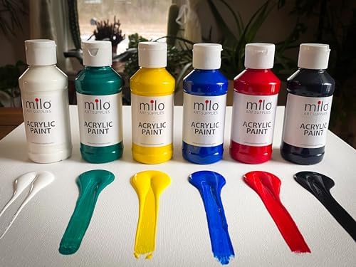 milo Acrylic Paint Set, 6 Primary Colors, 4 oz Bottles, Semi-Gloss