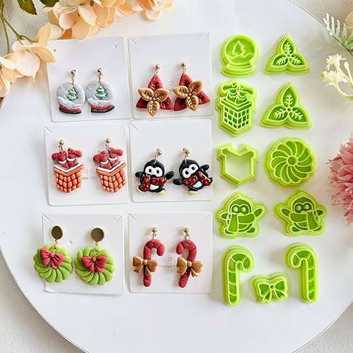 11pcs Christmas Polymer Clay Cutters Sets, Clay Cutter for Clay Jewelry, Clay Cutters for Earrings, Polymer Clay Kit for DIY Tools Jewelry Earrings Making