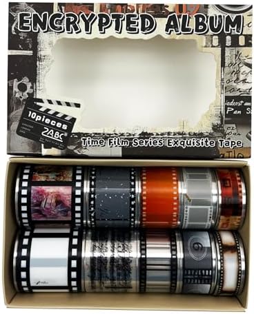 Vintage Film Washi Tape Set, Retro Camera Movie Strip Decorative Masking Tape for Scrapbooking Journaling DIY Crafts, Photography Gift Photo Albums Wrapping Adhesive Tape (10 Rolls)
