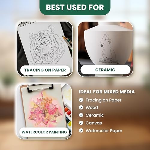 MyArtscape Graphite Transfer Paper - A4 Black 20 Sheets | Wax free graphite transfer paper with reusable erasable sheets for tracing on paper wood canvas and watercolor