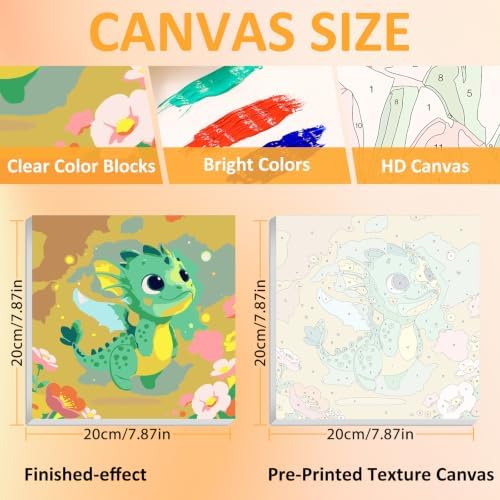 Mandun Dragon Paint by Numbers Kit for Kids, 8x8 inch
