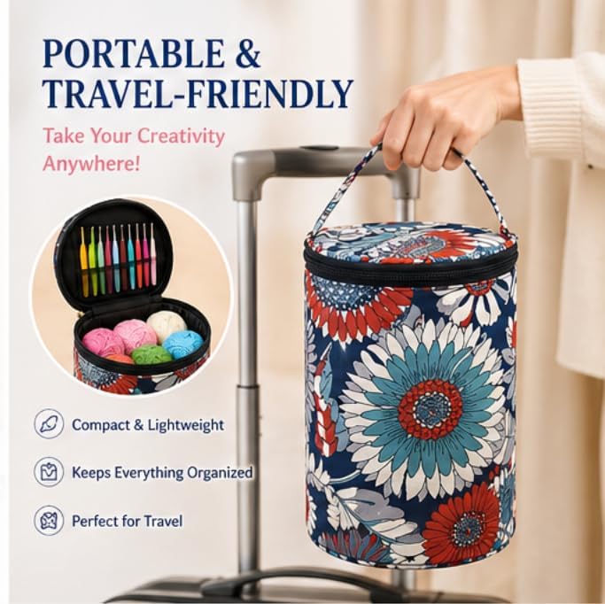 Crochet Kit Set with Portable Travel Bag, 9 Ergonomic Soft Handle Hooks (2.0-6.0mm), 5 Yarn Balls, Stitch Markers, for Beginners (stawberry)