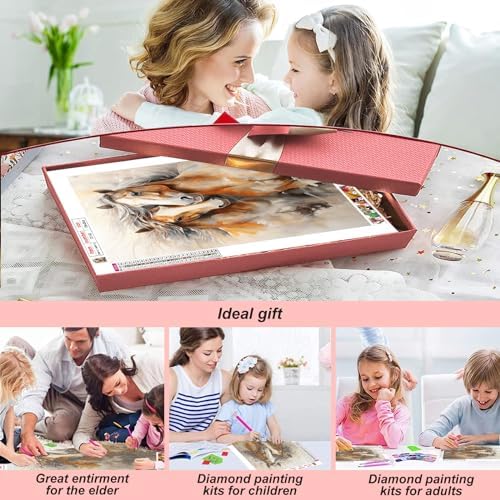 Stalente Diamond Painting Kits for Adults, Horse Round Full Drill Diamond Art Kits, 5D DIY Paint with Diamonds Crafts for Home Wall Decoration Gifts 12×16Inch