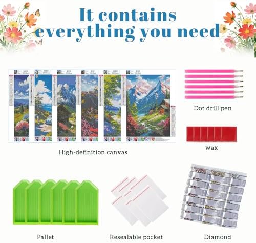 DOTSOPS 6 Pack Landscape Diamond Painting Kits for Adults Round Full Drill