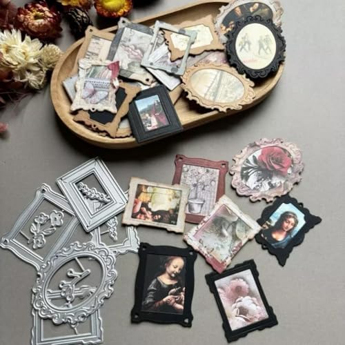 Scrapbooking Die-Cuts, Layer Frame Net Set Metal Cutting Dies for Card Making, Paper Craft Template, Background Embossing Stencils, DIY Album Décor (Photo Frame Set-11x10cm)