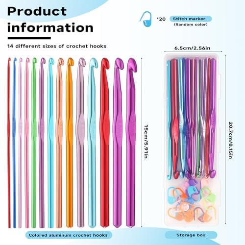 Mayboos 35 Pcs Crochet Hooks Set, Colorful Metal Crochet Hooks 2.0mm~10.0mm