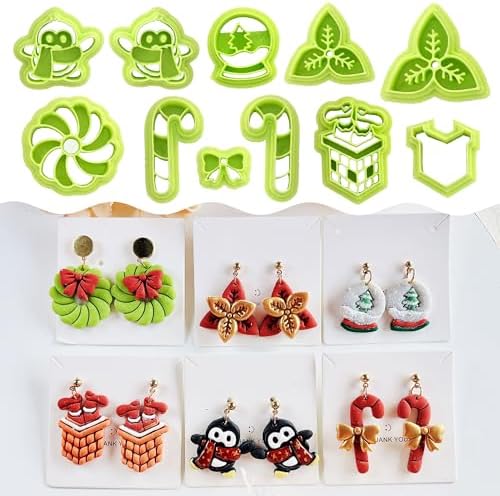 11pcs Christmas Polymer Clay Cutters Sets, Clay Cutter for Clay Jewelry, Clay Cutters for Earrings, Polymer Clay Kit for DIY Tools Jewelry Earrings Making
