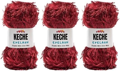 Eyelash Fun Fur Yarn - Premium Soft Crochet Yarn DIY Hand Knitting 100% Polyester 175 Yds 3.53 Oz (Pack of 3) - Burgundy