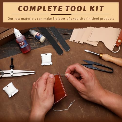 CBHGFEA 51Pcs Leather Working Kit, Vegetable Tanned Leather Craft Kit