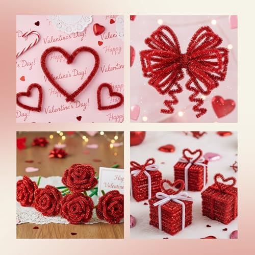 Caydo 200 Pieces Glitter Red Pipe Cleaners