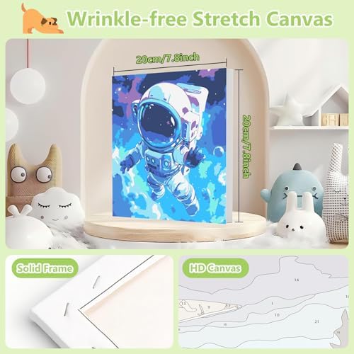Reivworl Astronaut Paint by Numbers Kit for Kids with Frame 8×8 inch