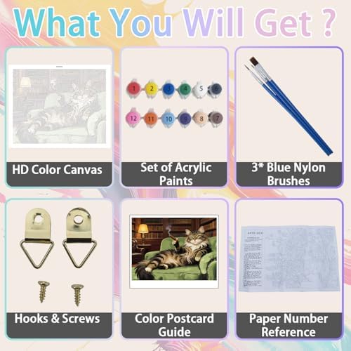 WULINHUAFA Cat Paint by Numbers Adults Beginner 16x20 Inch | Cat Adult Paint by Number Kits, DIY Acrylic Oil Easy Painting by Numbers for Gifts Home Wall Decor Without Frame