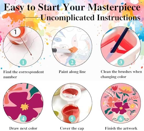 eimivrc 4 Pack Paint by Numbers Kit for Adults Framed,Flowers Paint by Numbers for Adults Beginner,DIY Acrylic Oil Painting for Home Wall Decor(8x8inch)