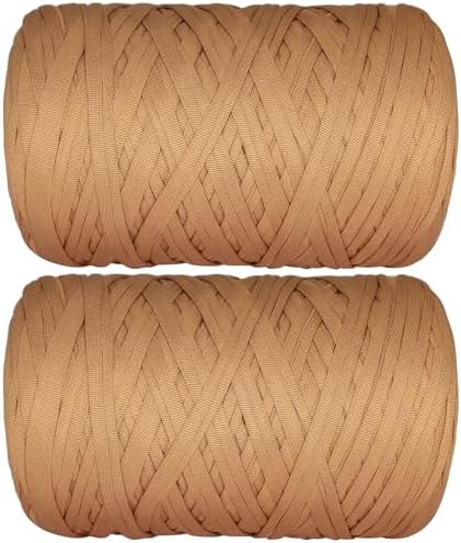 2 PCS 800g T-Shirt Yarn Elastic Fabric Crochet for DIY Knitting, 260 Yards Spaghetti Thick Knitting Yarn for Hand DIY Bag Basket Cushion Crocheting Projects,Home Decor（Brown）