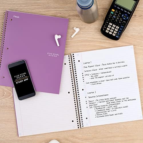 Five Star Spiral Notebook + Study App, 5 Subject, College Ruled Paper, 8-1/2" x 11", 200 Sheets, Fights Ink Bleed, Water Resistant Cover, Amethyst Purple (38748), 1 Count (Pack of 6)