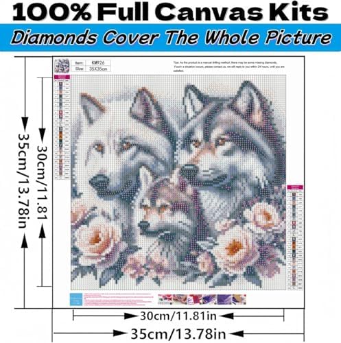 Acelii 5D Diamond Art Kits for Adults Beginners,Wolf Family DIY Full Round Drill Diamond Painting Kits, Paint by Diamonds Dots Gem Art Easy,Home Wall Decor 14X14 Inch