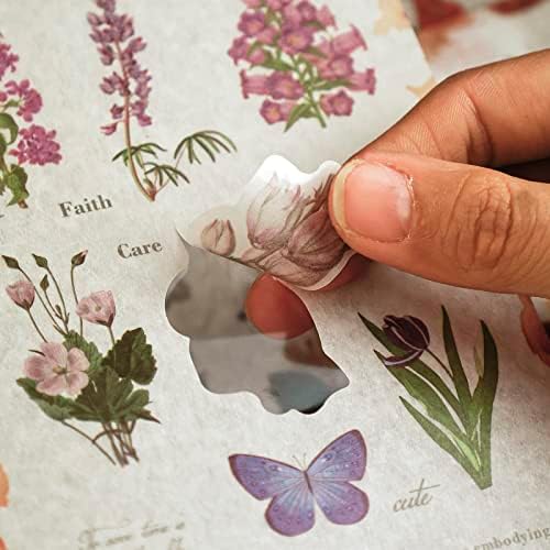 Dizdkizd Flower Sticker Book for Journaling, 20 Sheets (150 Pieces) Translucent Washi Stickers for Scrapbooking, Junk Journals, Planners