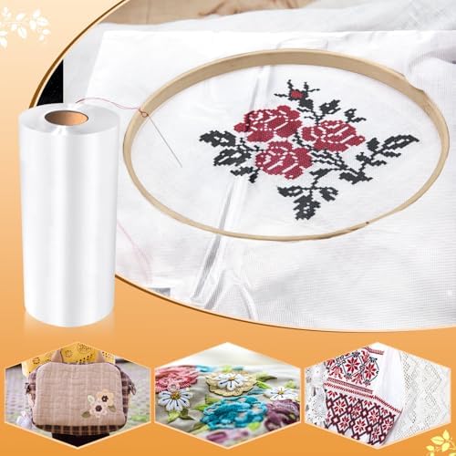 Peryiter 1 Roll 8.5"x 100 yd Clear Wash Away Water Soluble Embroidery Stabilizer 25μM Topping Film Stabilizer for Embroidery Lightweight Sewing Stabilizers for Hand Sewing Machine