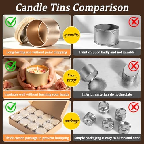 Candle Jars Bulk, 12 Packs Candle Jars with Lids, 8 Oz Empty Candle Tins, Candle Containers for Making Candles, Candle Tin with Wood-Grain Lids (Champagne Gold with Woodgrain Lid, 8oz-12pcs)