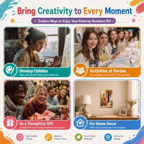 4 Pack Door Paint by Numbers Kit for Adults Framed with Easel 8x12 in
