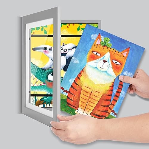 [2-Pack] Kids Art Frames, 10x12.5 Front Opening Kids Artwork Frames Changeable, Gray Artwork Display Storage Frame for Wall, Holds 50 Pcs, for 3D Picture, Crafts, Children Drawing, Hanging Art,
