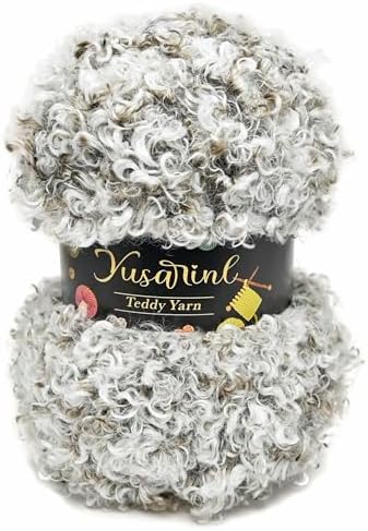 (32 Colors Available) Yusarinl Teddy Bear Yarn,Fuzzy Yarn for Crochet Polyester Plush Fur for Crafts Fluffy Fuzzy for Knitting(3.35 oz, 40 yds)-Brown and White