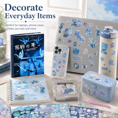 30 Sheets Japanese Aesthetic Sticker Book,Foods Seashells Starfish Patterns for Scrapbooking,Journaling,DIY Crafts Decoration