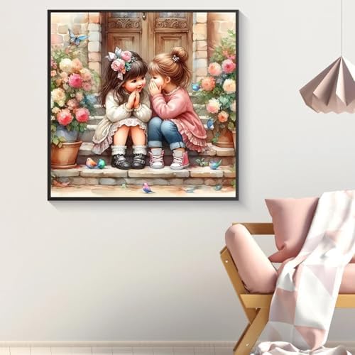 Cute Bestie Diamond Painting Kits for Adults, 5D Diamond Art Painting by Numbers Kits, DIY Diamond Dots Art Kits, Full Round Drill Diamond Art Kits for Adults for Home Wall Decor, 13.8x13.8 in