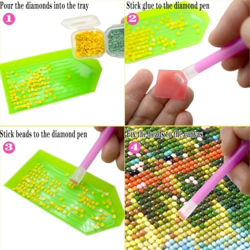 52PCS Diamond Art Painting Tools and Accessories Kits, with 12 Plastic Trays, 30pcs Glue Clay, 10 Pens, DIY Accessories(Green)