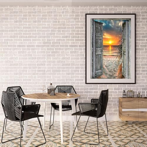 MIRCVSH Sunset Beach Paint by Numbers for Adults-Landscape Paint by Number on Canvas with Wooden Framed,DIY Acrylic Oil Painting by Number Kits for Adults Gift Home Wall Decor(12x16inch)