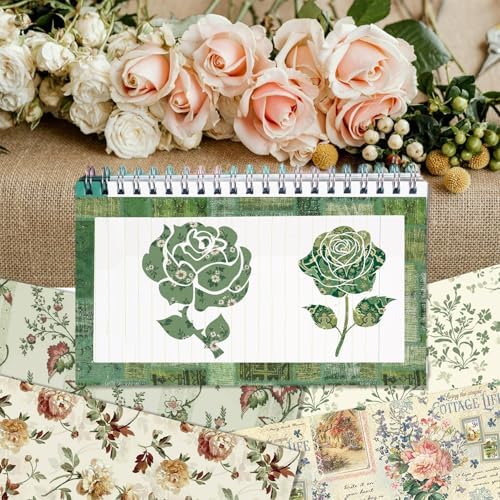 Green Scrapbook Paper Vintage Flower Pattern Papers Pad 12×12,24 Sheets Double-Sided Mother's Day Bobo Floral Scrapbooking CardStock Paper Pad for Holiday Cardmaking DIY Origami Papers.