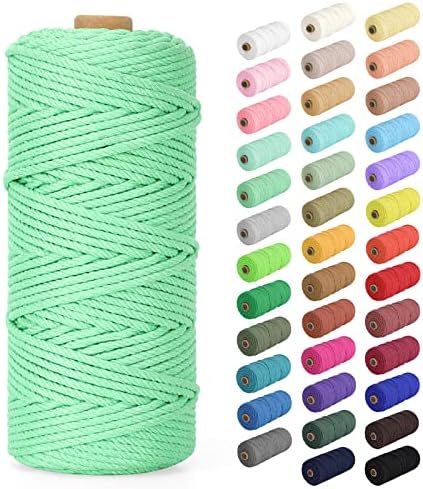 Natural Cotton Macrame Rope - 2mm x 220Yards (656Feet), 2 Strands Twisted Macrame Cotton Cord for Wall Hanging, Plant Hangers, Crafts, Gift Wrapping and Wedding Decorations, Mint Green