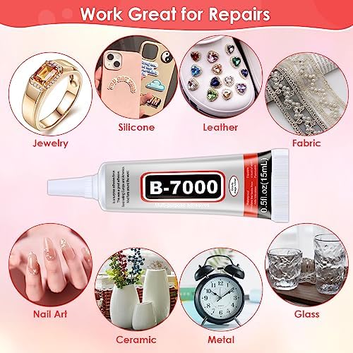 5 PCS 15 ML B7000 Super Glue, Transparent B-7000 Glue Rhinestone Gems Glue Flexible Adhesive for Crafts Jewelry Making Fabric Phone Repair Nail Art Glass Shoes Charms