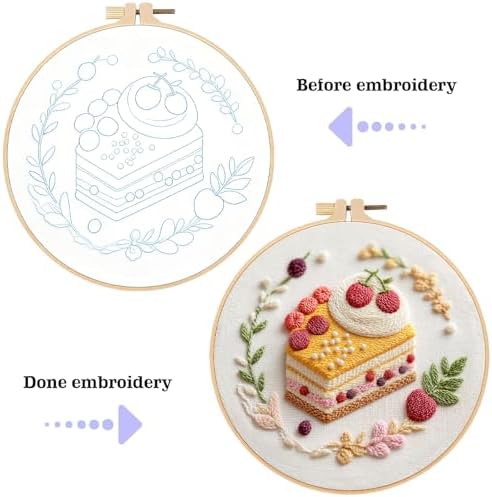 spicssa Embroidery Kit for Beginners Adults, Cross Stitch Kits with Pre-Stamped Patterns, 7.8-Inch Hoop, Threads & Needles, Step by Step Instructions, DIY Needlepoint Craft Women