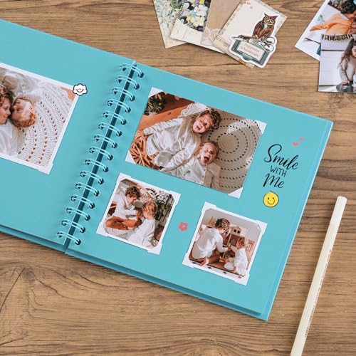 potricher 8 x 8 Inch DIY Scrapbook Album 40 Pages with Kraft Paper, Blue | Thick Kraft Paper Scrap Book Photo Albums, Memory Book for Wedding, Anniversary, Baby, Family, Travel, DIY Projects