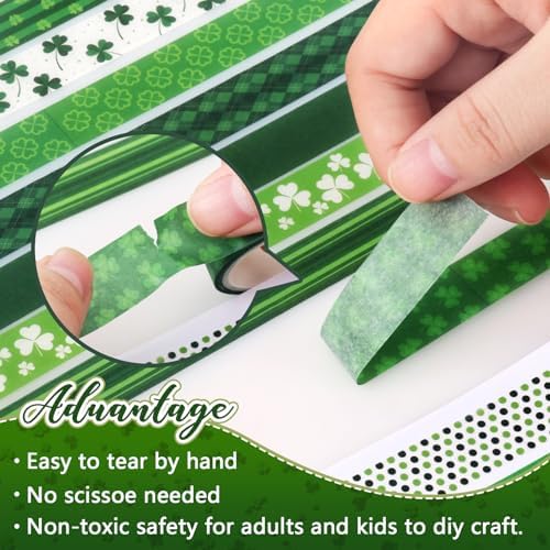 Green Decorative Tape Set 20 Rolls St. Patrick's Day Washi Tape for Lucky Shamrock DIY St Patrick Day Masking Tape for Irish Holiday Kids Craft Notebook Scrapbooking & Stamping Supplies